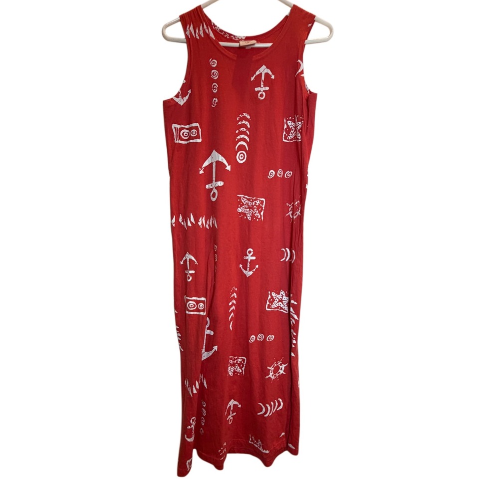 Exist Red Nautical Anchor Print Sleeveless Cotton Yachtcore Maxi Dress -Small - Picture 3 of 9